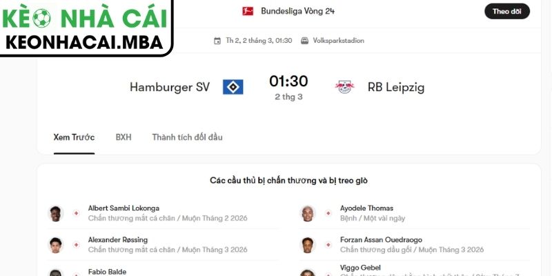 Soi kèo Hamburger SV vs RB Leipzig (01:30 02/03, Bundesliga) 3 Kèo châu Á trận Hamburger SV vs RB Leipzig (01:30 02/03, Bundesliga)