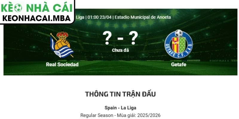 Soi kèo Real Sociedad vs Getafe (01:00 23/04, La Liga) 4 Dự đoán kết quả trận Real Sociedad và Getafe (01:00 23/04, La Liga)