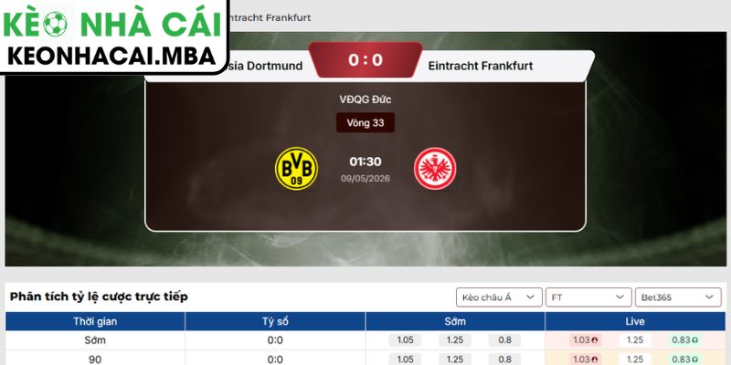 Kèo châu Á trận Borussia Dortmund vs Eintracht Frankfurt (01:30 09/05, Bundesliga)